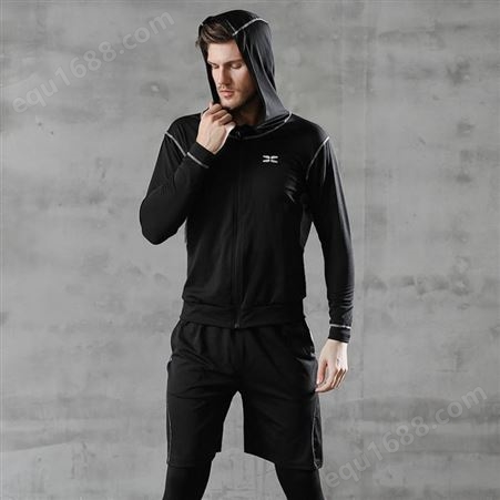 黑色运动外套男跑步户外休闲长袖连帽健身衣篮球训练服可logo